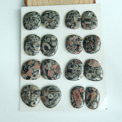 8 pairs Natural Crinoid Fossil Gemstone Cabochon , 20x16x4mm, 18x17x4mm, 30.1g - MyGemGarden