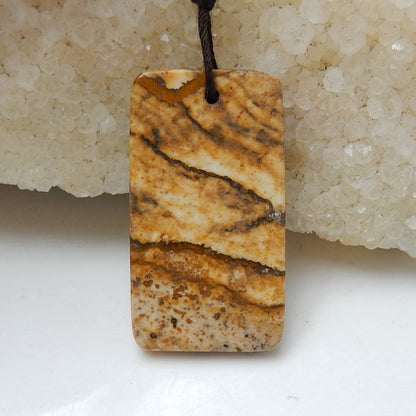 Natural Picture Jasper Drilled Rectangle Gemstone Pendant Bead, 32x18x6mm, 5.99g - MyGemGarden