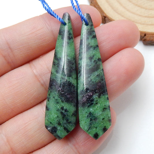 Natural Ruby And Zoisite Earrings Pair, stone for Earrings making, 46x11x5mm, 10g - MyGemGarden