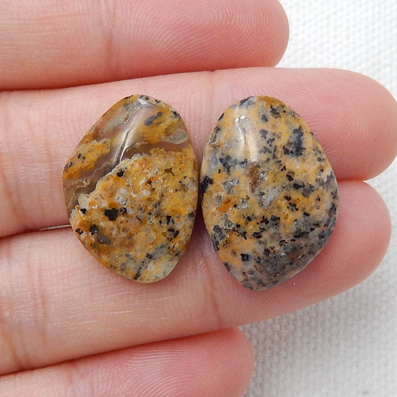 Natural petrified wood opal Gemstone Cabochon Pair, 20x14x5mm, 3.4g - MyGemGarden