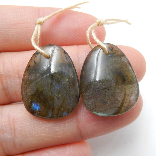 Natural Labradorite Drilled Stone Earrings Pair, 21x17x6mm, 6.4g - MyGemGarden