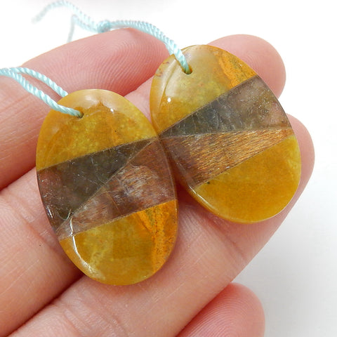Yellow opal, Labradorite and Sunstone Oval Glued Gemstone Earrings Pair, 26x17x4mm, 5.7g - MyGemGarden