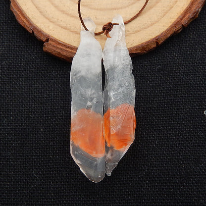 Nugget Agate And Quartz Glued Earrings Stone Pair, stone for earrings making, 47x9x11mm, 6.4g