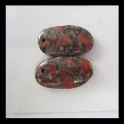 6 Pairs Dinosaur Jasper Gemstone Cabochon,16x13x4mm,20x11x4mm,20g - MyGemGarden