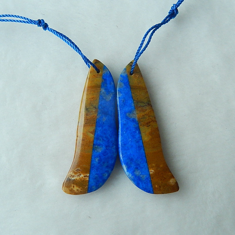 Natural Lapis Lazuli and Boulder Opal Glued Drilled Earrings Pair 40x14x4mm,7.6g - MyGemGarden