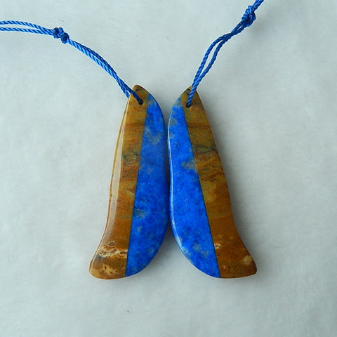 Natural Lapis Lazuli and Boulder Opal Glued Drilled Earrings Pair 40x14x4mm,7.6g - MyGemGarden