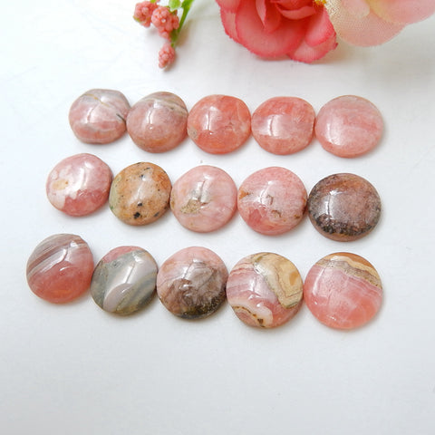 15 pcs Argentina Rhodochrosite Round Gemstone Cabochons, 12x5mm, 12x3mm, 19.3g - MyGemGarden