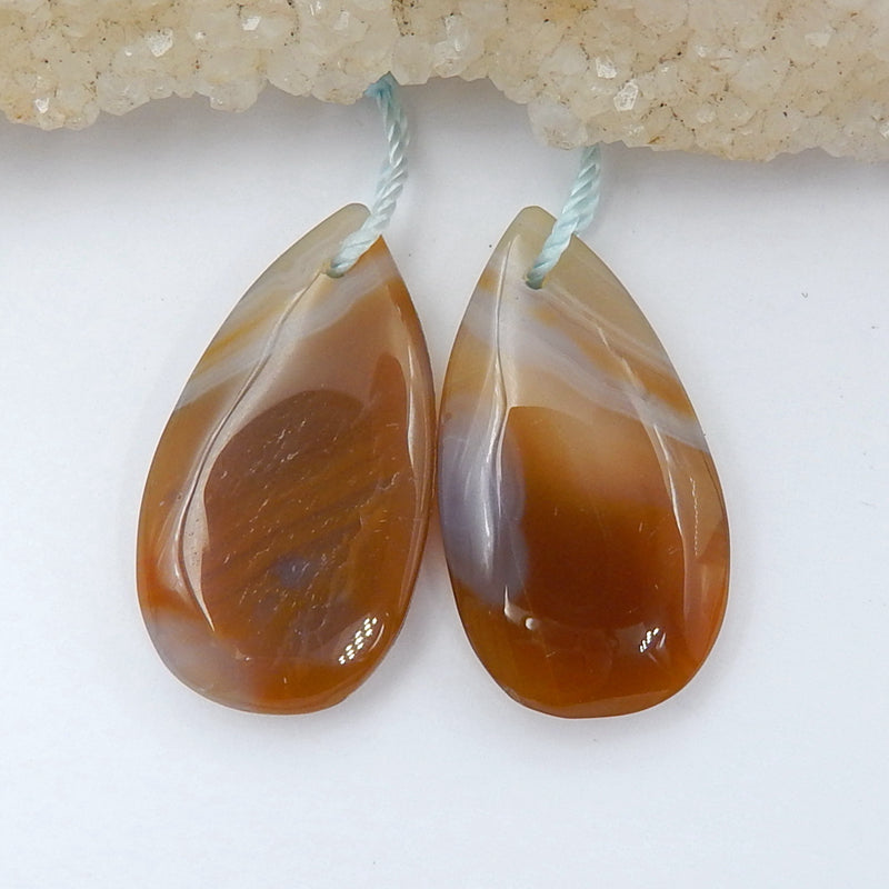 Natural Agate Teadrop Earrings Pair, stone for Earrings making, 26x14x5mm, 6.1g - MyGemGarden