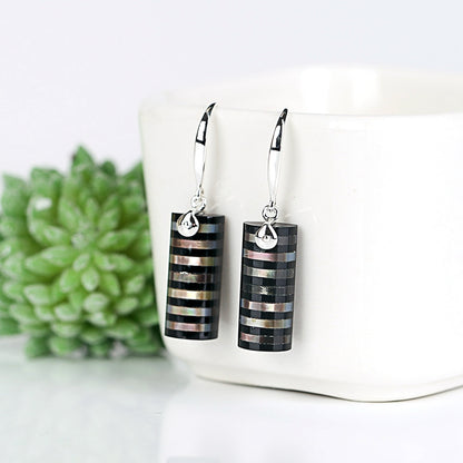 New design Onyx and Silver shell Drilled Intarsia Earrings , 925 Sterling Silver Findings, 13x8x5mm, 3.5g - MyGemGarden