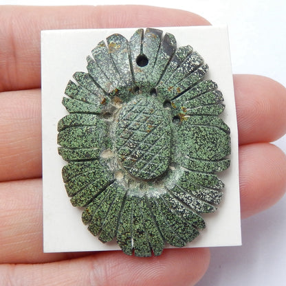 Handmade Turquoise carved flower Drilled Gemstone Cabochons, 40x30x7mm, 9.9g - MyGemGarden