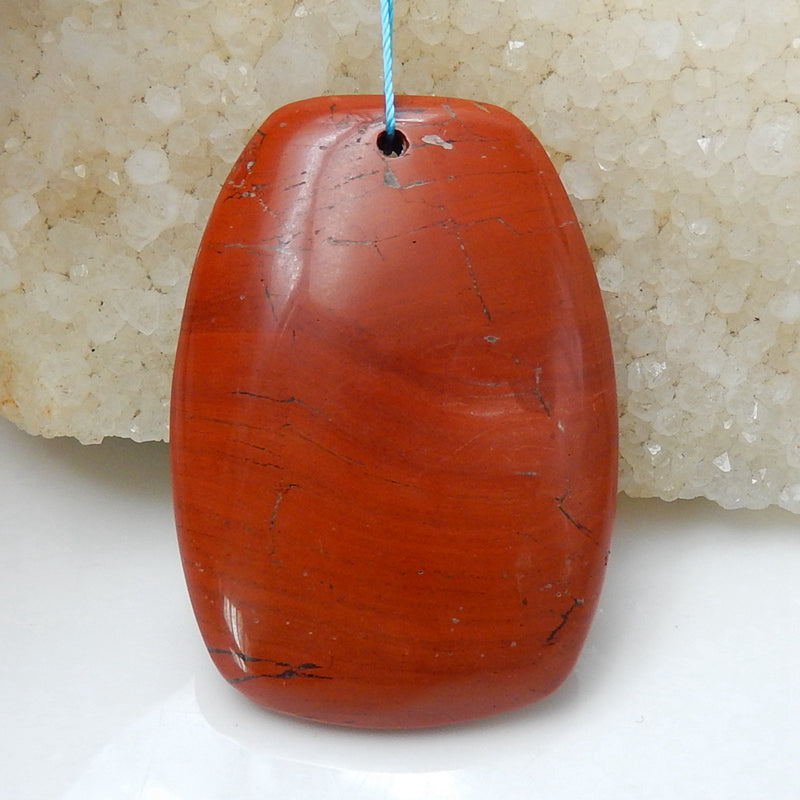 Natural Red River Jasper Drilled Gemstone Pendant Bead, 50x35x8mm, 25.7g - MyGemGarden