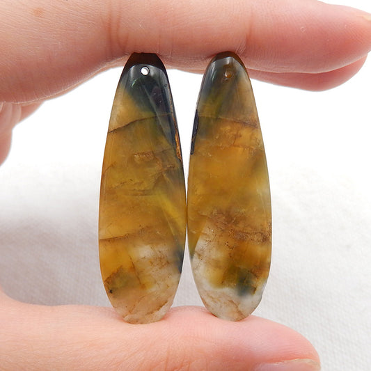 Teardrop Yellow Opal Earrings Stone Pair, stone for earrings making, 43x14x5mm, 9.9g
