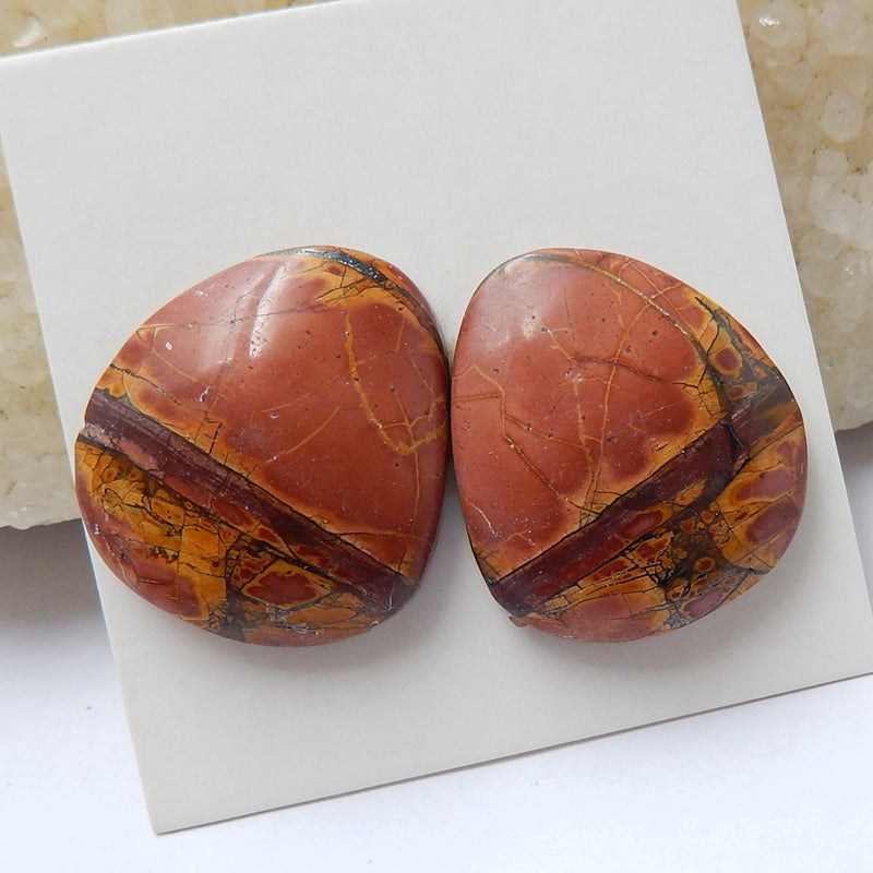 Natural Multi-Color Picasso jasper Gemstone Cabochon pair, 20x18x4mm, 5.7g - MyGemGarden