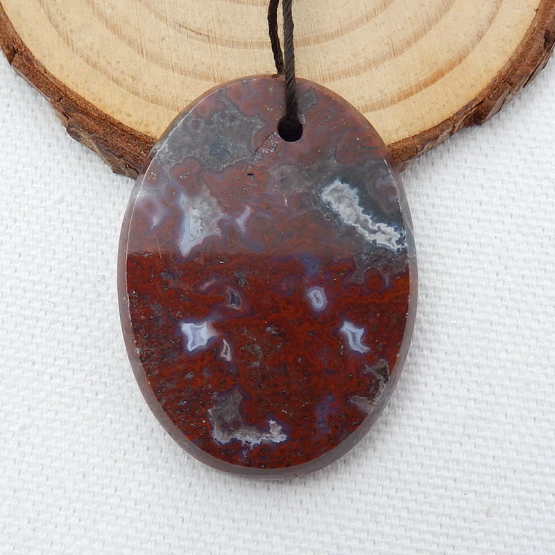 Natural Red River Jasper Drilled Oval Gemstone Pendant Bead, 40x29x6mm, 12.5g - MyGemGarden