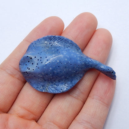 New Design!! Carved Blue Fossil Coral ray Gemstone Cabochon, 51x29x11mm, 11g - MyGemGarden