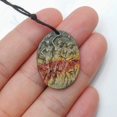New design Multi-Color Picasso jasper Carved 3 women Oval Gemstone Pendant Bead, 27x20x3mm, 2.7g - MyGemGarden