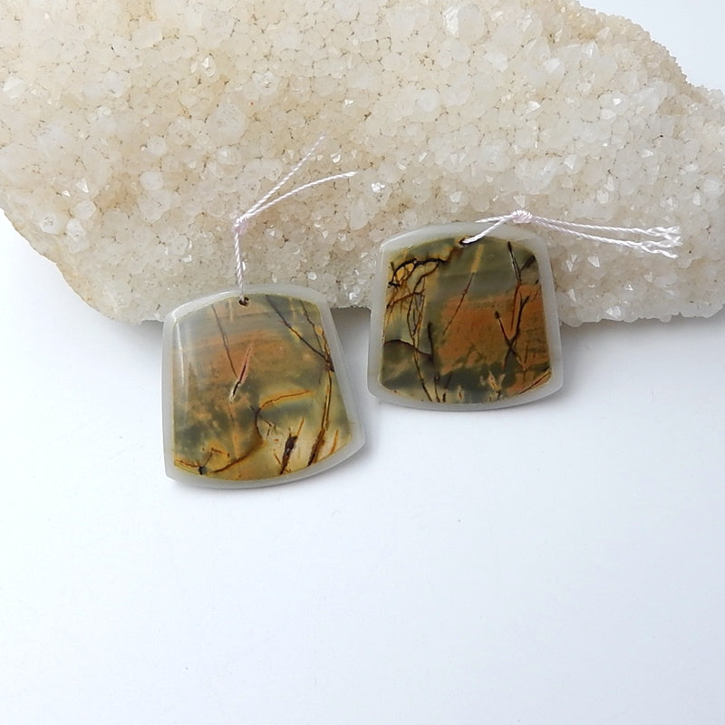 White Jade And Multi-Color Picasso Jasper Glued Gemstone Earrings Pair 31x31x5mm,17.7g - MyGemGarden