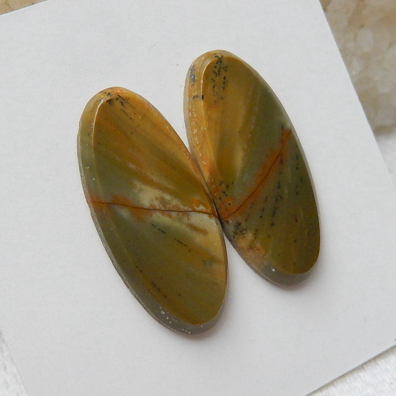 Natural Multi-Color Picasso jasper Oval Gemstone Cabochon Pair, 22x10x3mm, 2.6g - MyGemGarden