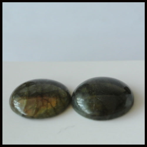 Natural Labradorite Gemstone 24mm Round Cabochons Pair, 24x24x6mm, 11.85g - MyGemGarden