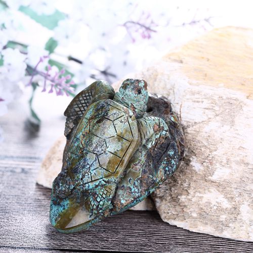 Hot Sale Turquoise Carved Sea Turtle Gemstone Made Cabochon 72x51x26mm 100g - MyGemGarden