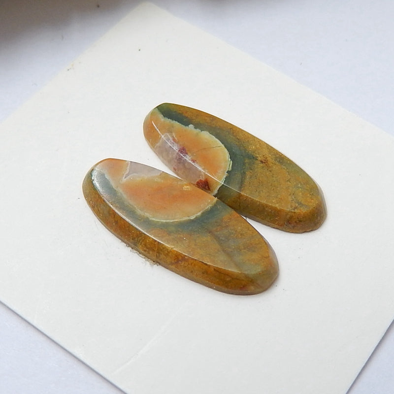 Natural rainforest jasper Oval Gemstone Cabochon Pair, 20x8x2mm, 1.3g - MyGemGarden