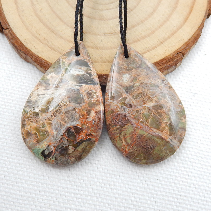 Natural Mushroom Jasper Teardrop Earrings Pair, stone for Earrings making, 35x22x5mm, 9.6g - MyGemGarden