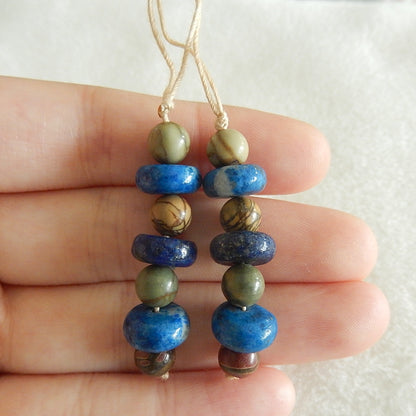 Natural Multi Color Picasso Jasper and Lapis Lazuli Earrings Pair 10x5mm,6x6mm7.6g - MyGemGarden