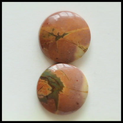 Natural Multi-Color Picasso Jasper Gemstone 16mm round cabochons Pair, 16x16x5mm, 4.1g - MyGemGarden