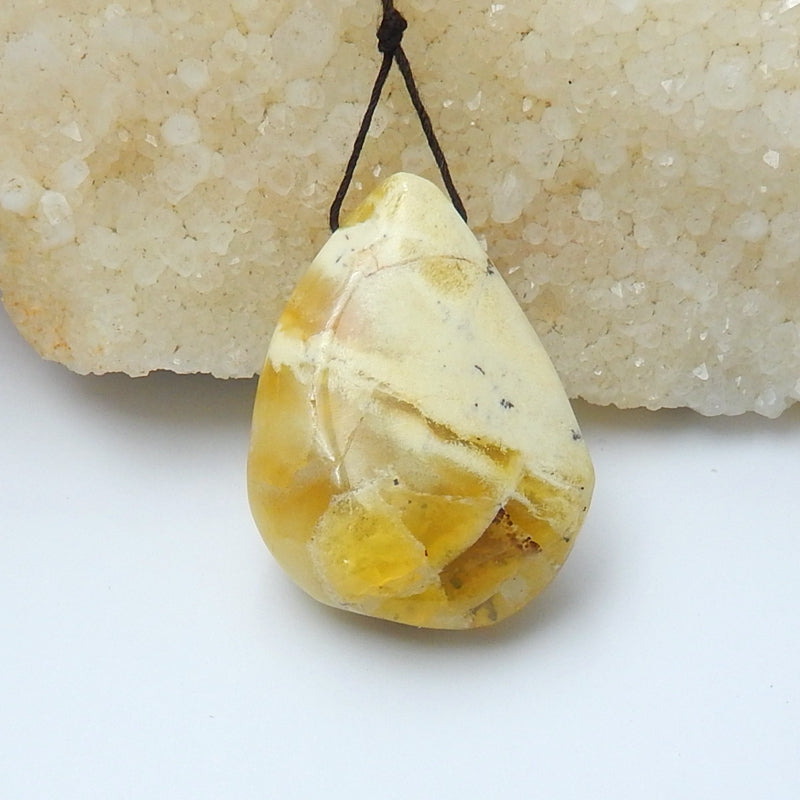 Natural Yellow opal Drilled Teardrop Pendant Bead, 42x30x14mm, 16.5g - MyGemGarden