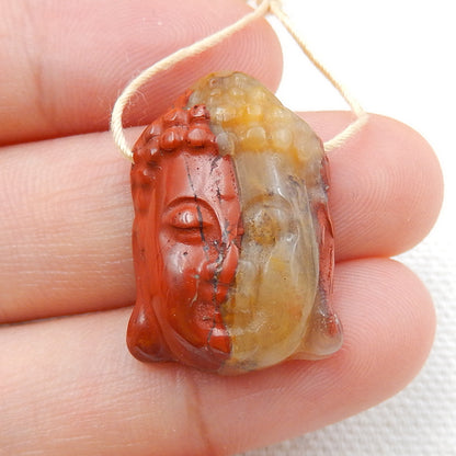 Red River Jasper Carved buddha head Pendant Bead, 24x17x7mm, 4.4g - MyGemGarden