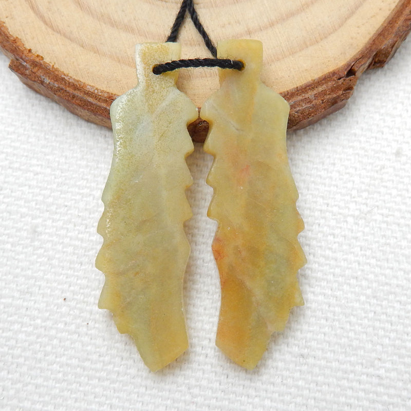 New! Hand Carved Amazonite Leaf Earrings Pair, Natural Stone, 39x12x4mm, 5.2g - MyGemGarden
