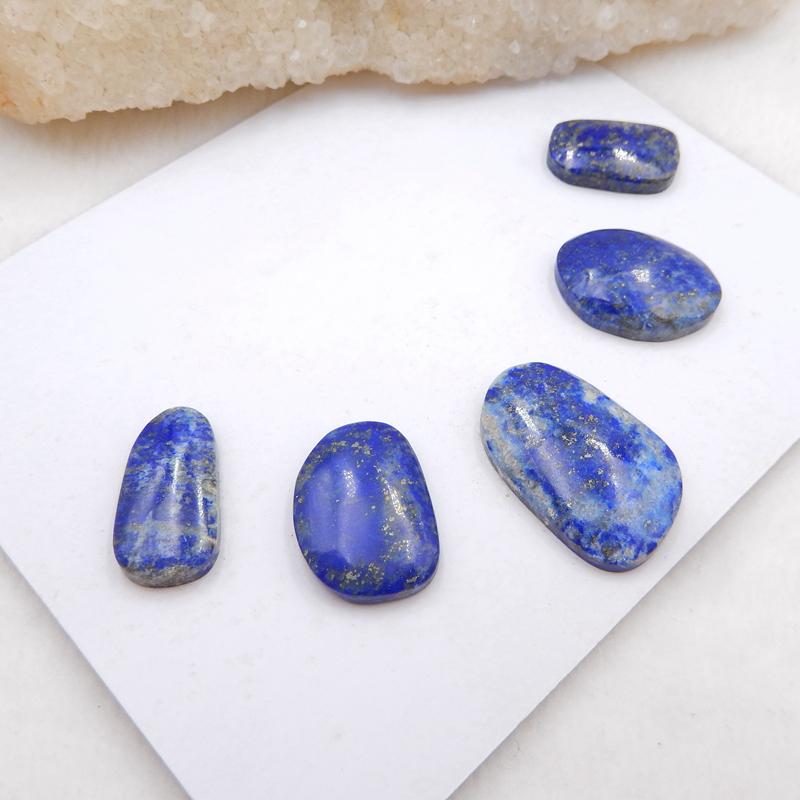 5 Pcs Natural Lapis Lazuli Flatback Gemstone Cabochons, 18x10x4mm, 23x15x5mm, 11.7g