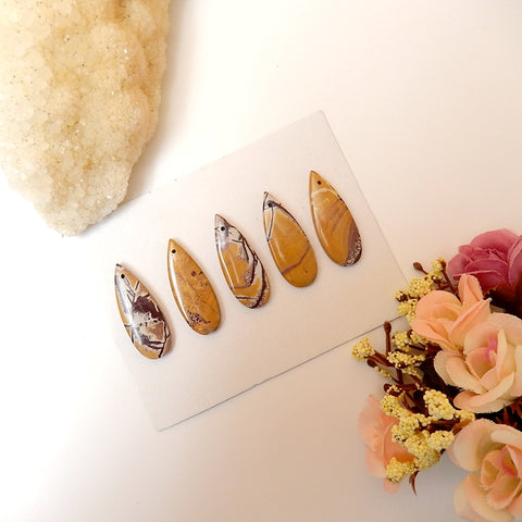 5 Pcs Chohua Jasper Cabochons (Have Hole), 33X12X5mm, 15.5g - MyGemGarden