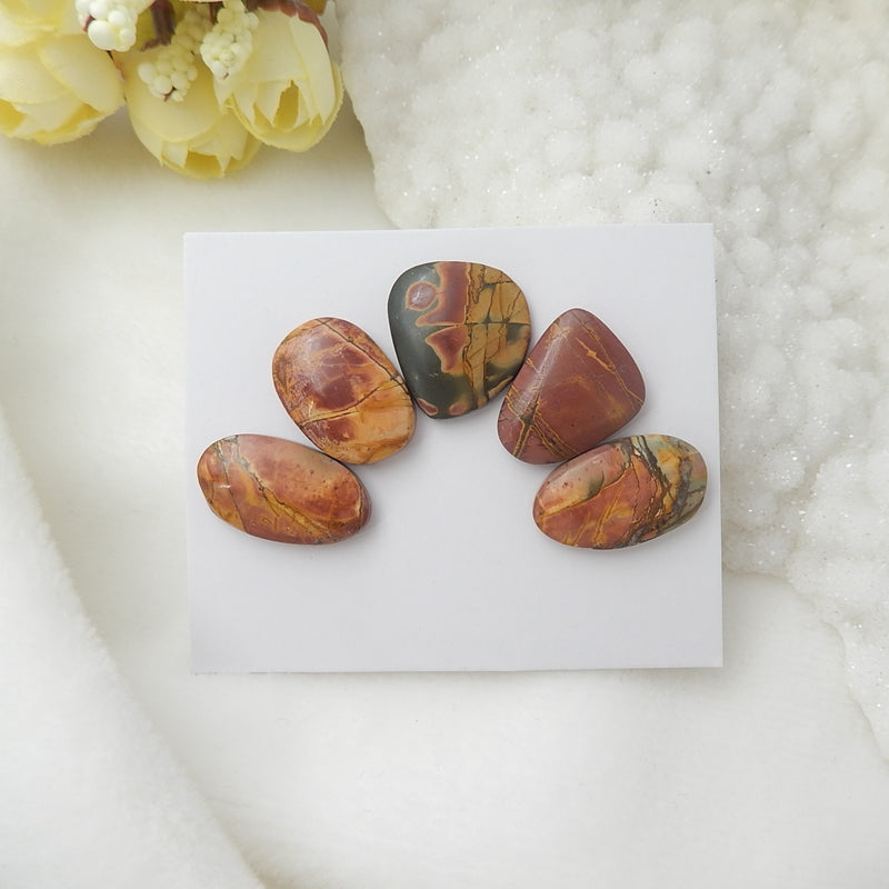 5 Pcs Multi-Color Picasso Jasper Cabochons,21x12x5mm,19x13x6mm,10.1g - MyGemGarden