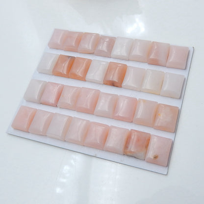 32 PCS Pink Opal Rectangle Gemstone Cabochons, 10x8x4mm, 16.5g - MyGemGarden