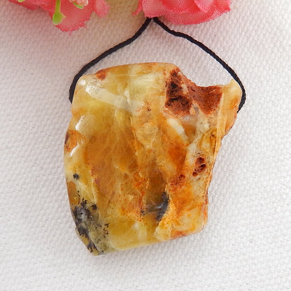 New, Natural Yellow Opal Gemstone Pendant Bead, Gorgeous Pendant, 34x30x14mm, 16.8g - MyGemGarden