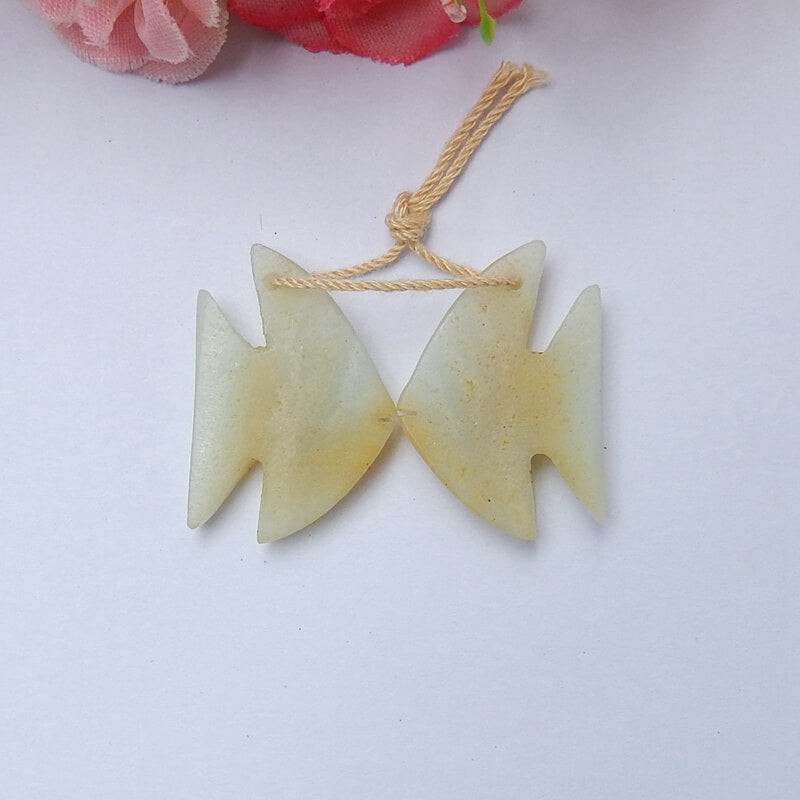 Hot sale Amazonite Carved fish Earrings Pair, stone for Earrings making, 25x17x4mm, 4.6g - MyGemGarden