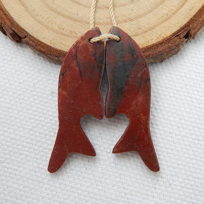 Hot sale Multi-Color Picasso jasper Carved fish Earrings Pair, stone for Earrings making, 34x11x4mm, 3.9g - MyGemGarden