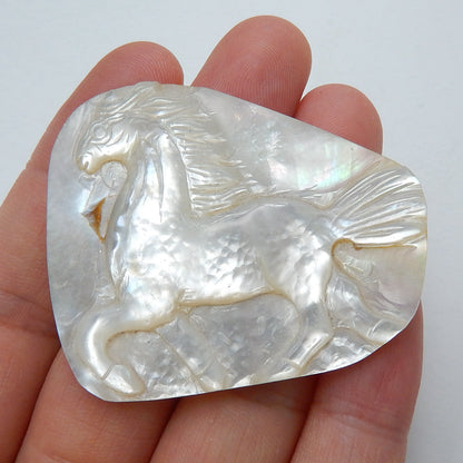 High Quality, Carved Shell Gemstone Cabochons, Craved horse Cabochons, 46x39x4mm, 11.3g - MyGemGarden