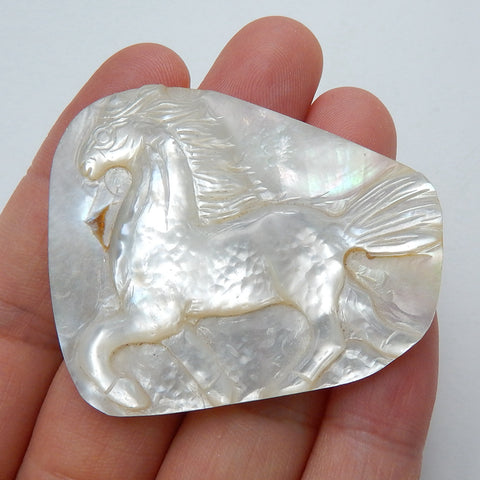High Quality, Carved Shell Gemstone Cabochons, Craved horse Cabochons, 46x39x4mm, 11.3g - MyGemGarden