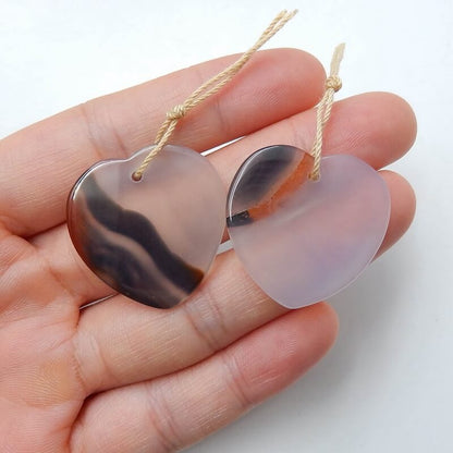 Natural Agate Heart Earrings Pair, stone for Earrings making, 27x27x2mm, 7.6g - MyGemGarden