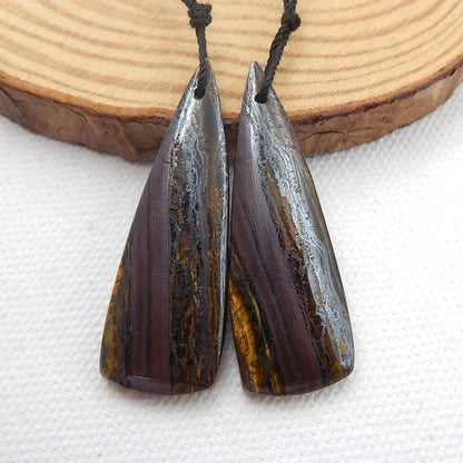 Natural Iron Tiger's Eye Earrings Pair, stone for Earrings making, 40x14x5mm, 11.3g - MyGemGarden