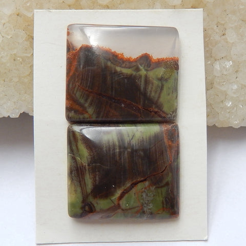Natural Mushroom Jasper Square Gemstone Cabochon Pair, 19x16x4mm, 4.5g - MyGemGarden