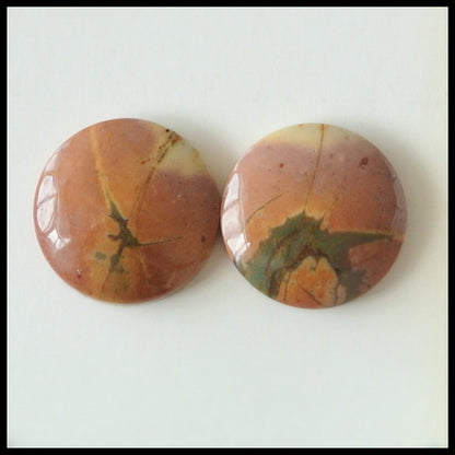 Natural Multi-Color Picasso Jasper Gemstone 16mm round cabochons Pair, 16x16x5mm, 4.1g - MyGemGarden
