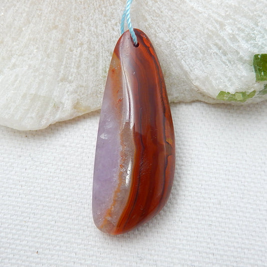 Natural Warring States Red Agate Drilled Gemstone Pendant Bead, 44x17x9mm, 8.9g - MyGemGarden