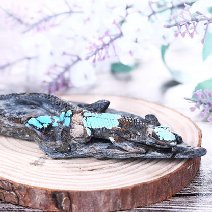 Online Sale Turquoise Carved lizard Gemstone Cabochon, 108x46x12mm, 74.6g - MyGemGarden