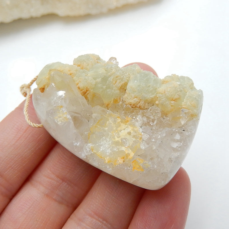 Drusy Geode Gemstone Quartz With Prehnite Pendant Bead, Healing Stone, 40x29x18mm, 25.1g - MyGemGarden