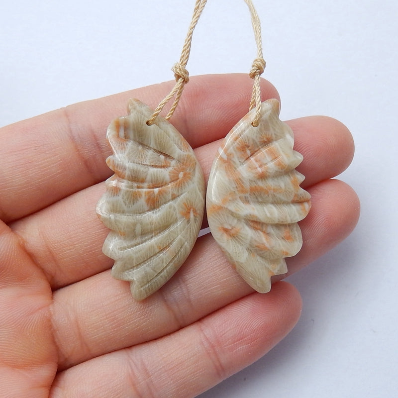 New Arrival Natural Indonesian Fossil Coral Beautiful Gemstone Earrings Pair, 36x20x5mm, 9.1g - MyGemGarden