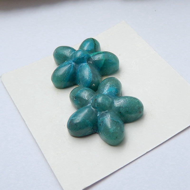 2 pcs Chrysocolla Carved Flowers Cabochon Pairs, 18x18x7mm, 4.6g - MyGemGarden