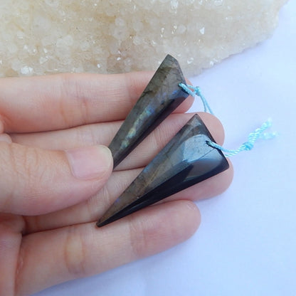 Labradorite and obsidan Glued Friangle EarringsPair,41x18x4mm,7.4g - MyGemGarden
